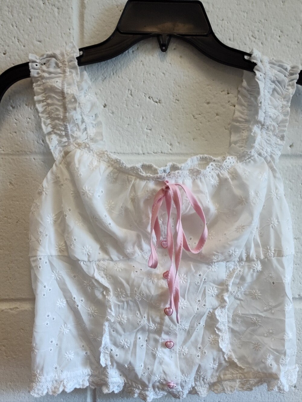 White Eyelet Lace + Smocked Tie-Front Top